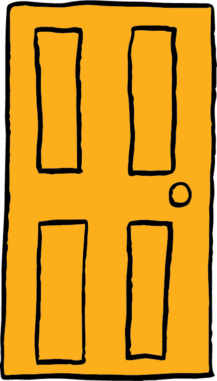 Illustration of a closed orange door