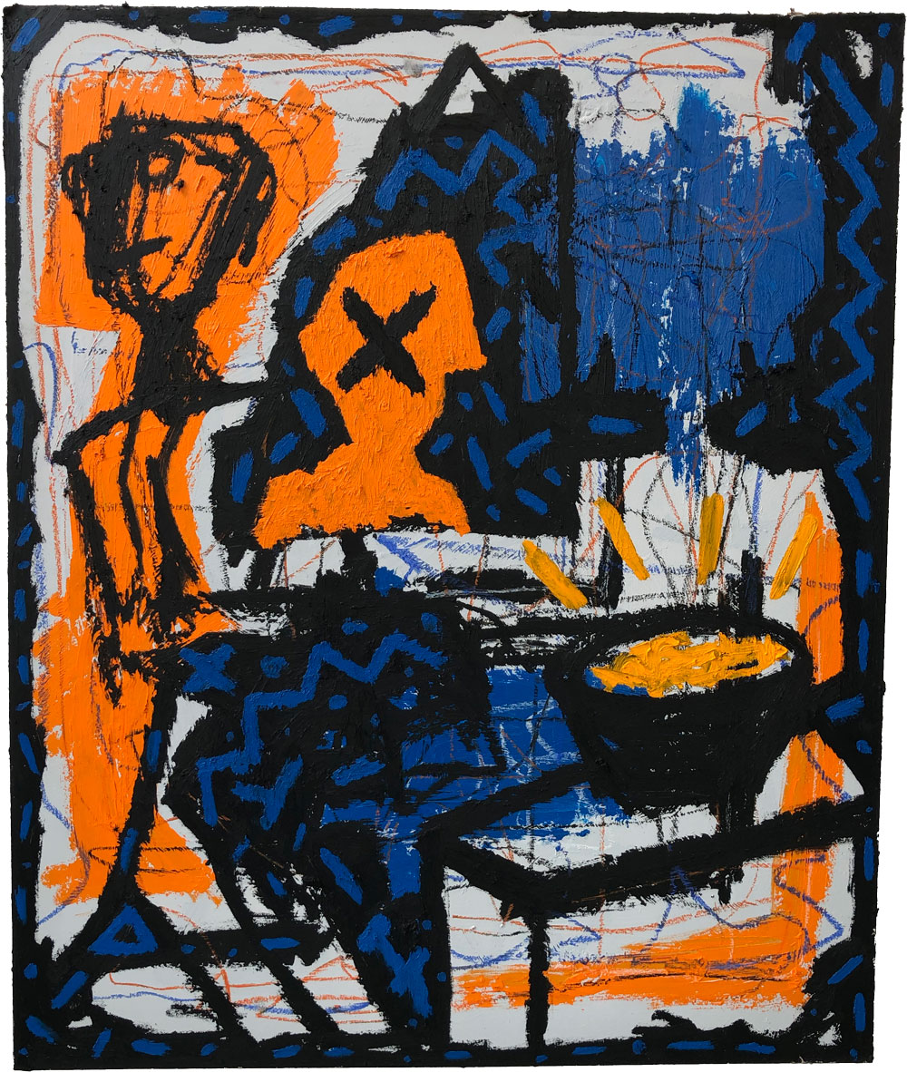 Porridge, 2020. Oil + pastel on wood.