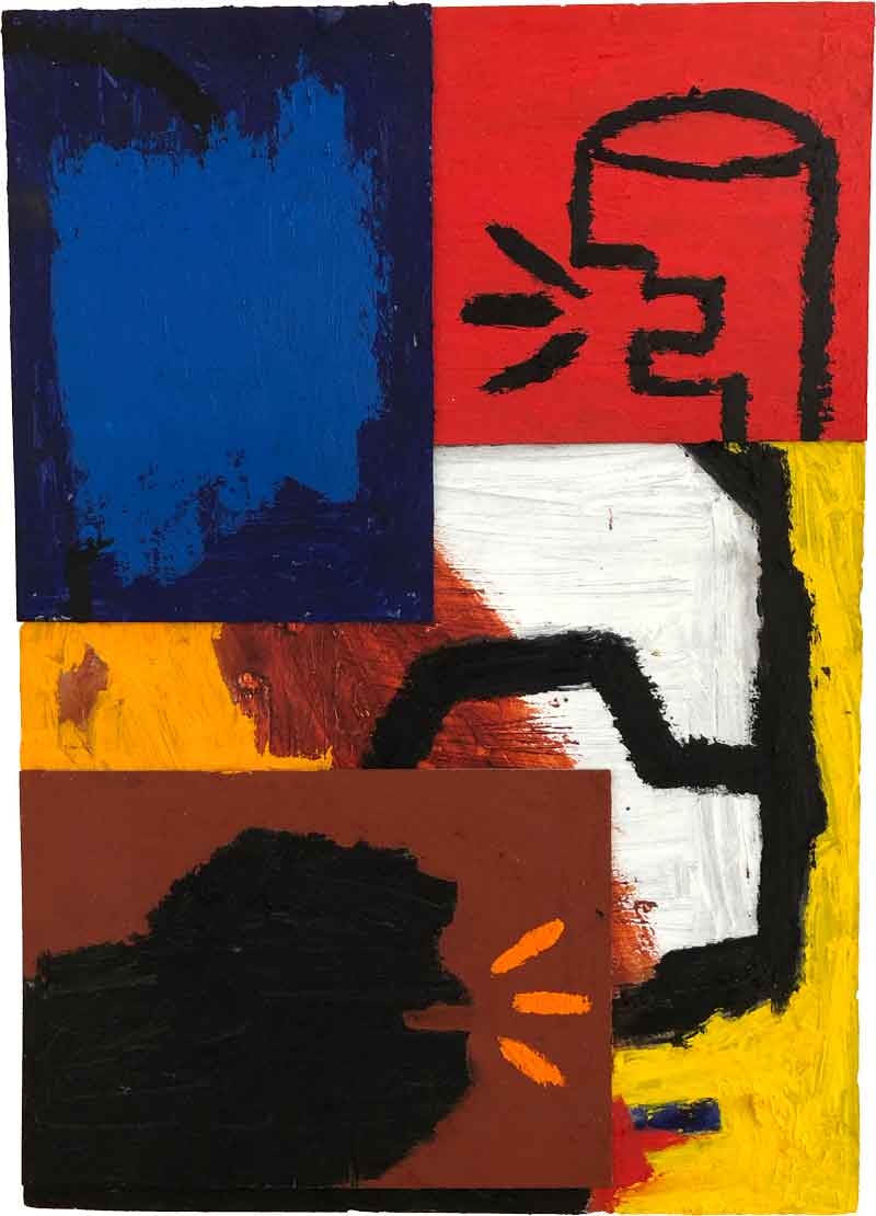 Shouting Match, 2019. Oil on layered cardboard.